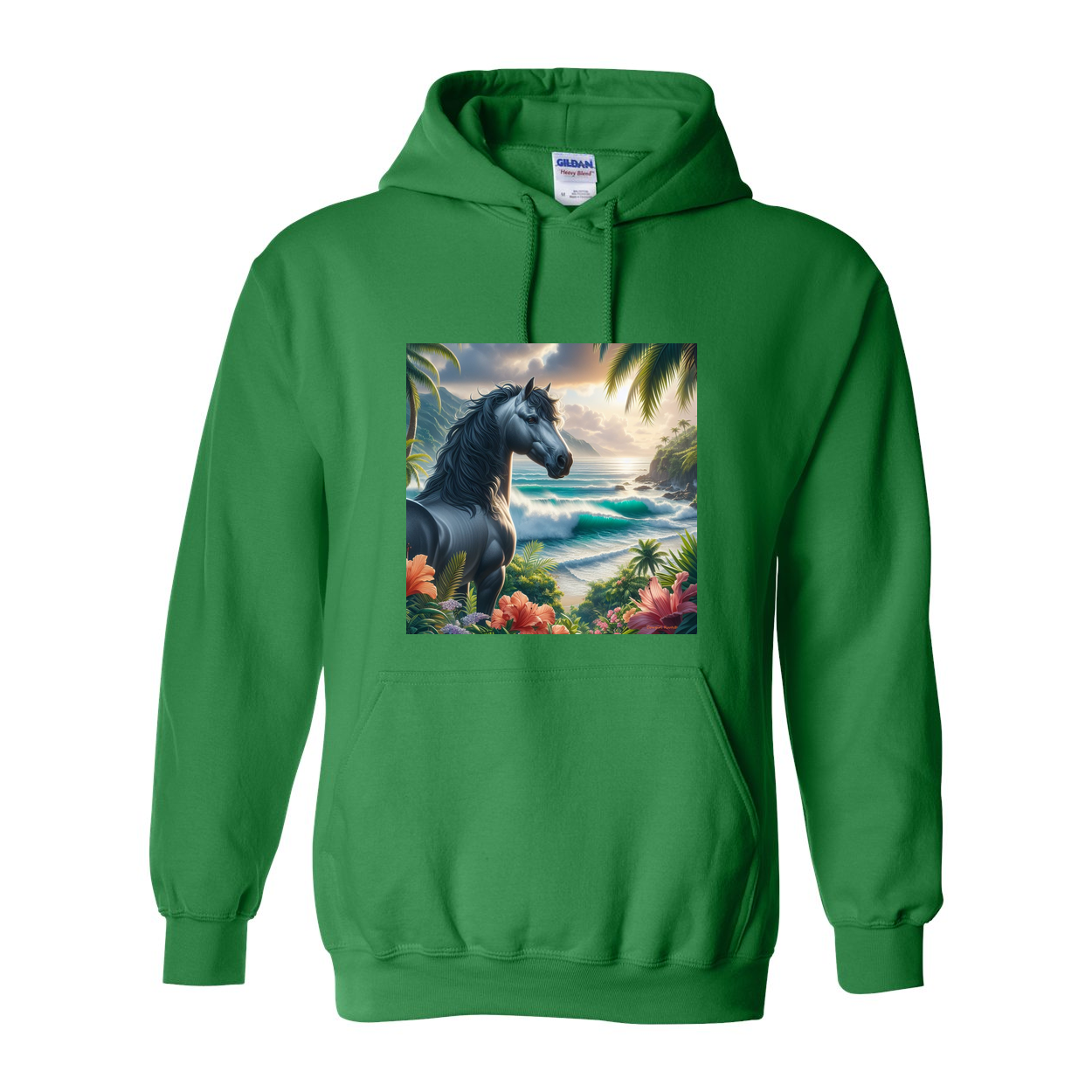 Tropical Grey Stallion Horse Pull Over Front Pocket Hoodies