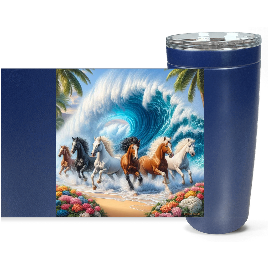 Cowgirl Roots™ Tumbler 20oz Ocean Herd of Horses Stainless Steel Insulated Hot and Cold Travel Tumbler Mugs