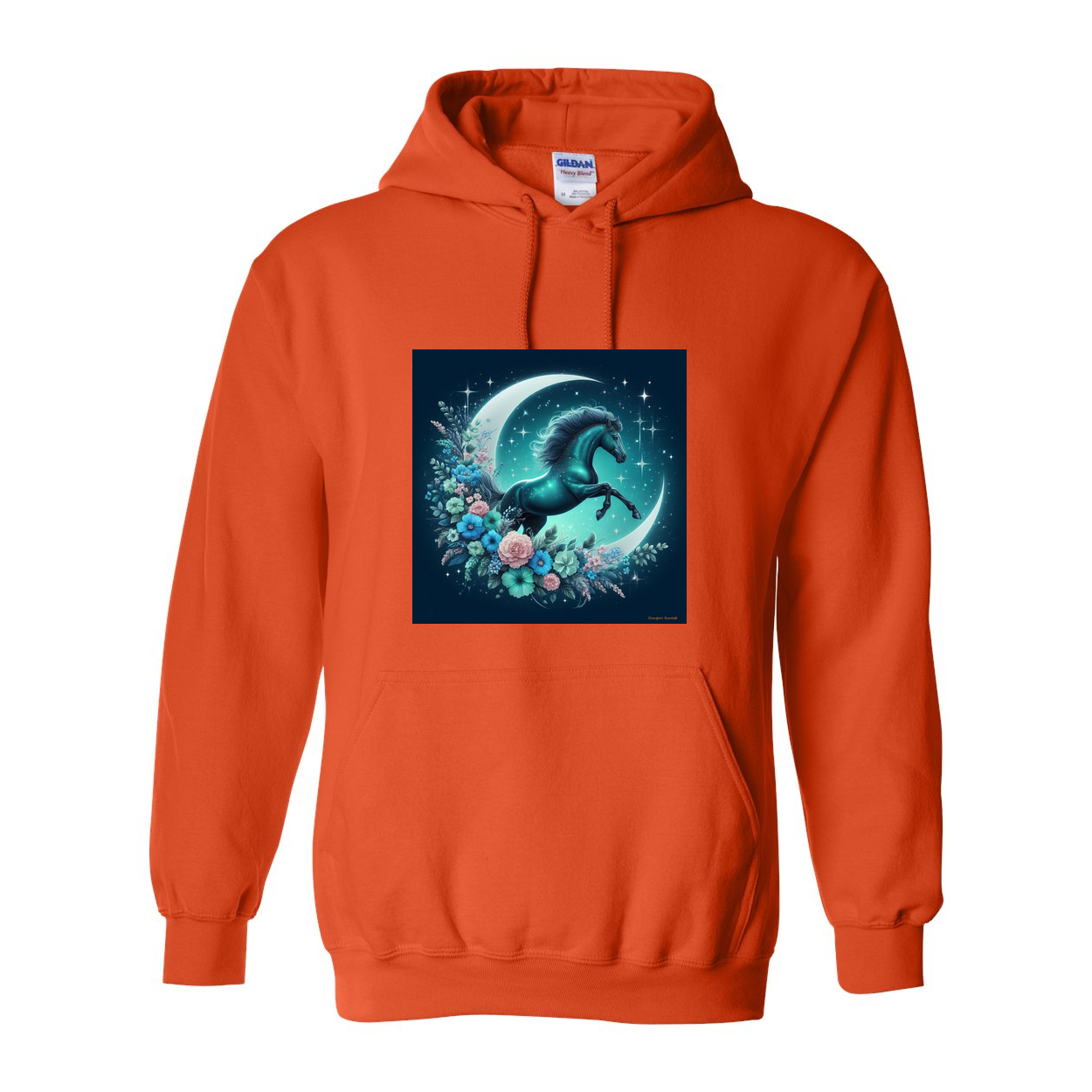 Moon Flowers Turquoise Horse Pull Over Front Pocket Hoodies