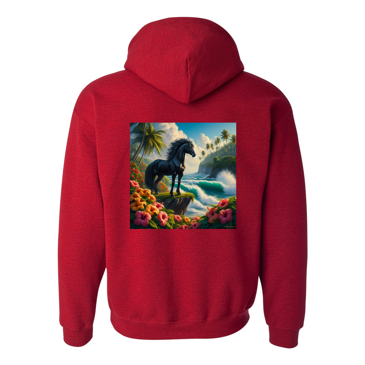 Tropical Black Stallion Design on Back Front Pocket Hoodies