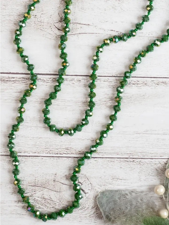 The Essential 60" Double Wrap Crystal Beaded Necklace, Moss Green