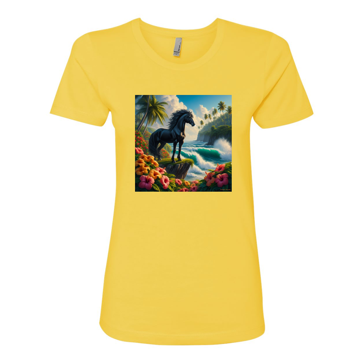 Tropical Black Stallion Horse Boyfriend T Shirts