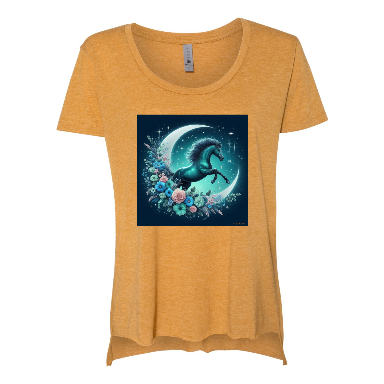 Moon Flowers Turquoise Horse Scoop Neck T Shirts