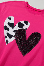 Load image into Gallery viewer, Strawberry Pink Cow &amp; Sequin Double Heart Patch Graphic Sweatshirt
