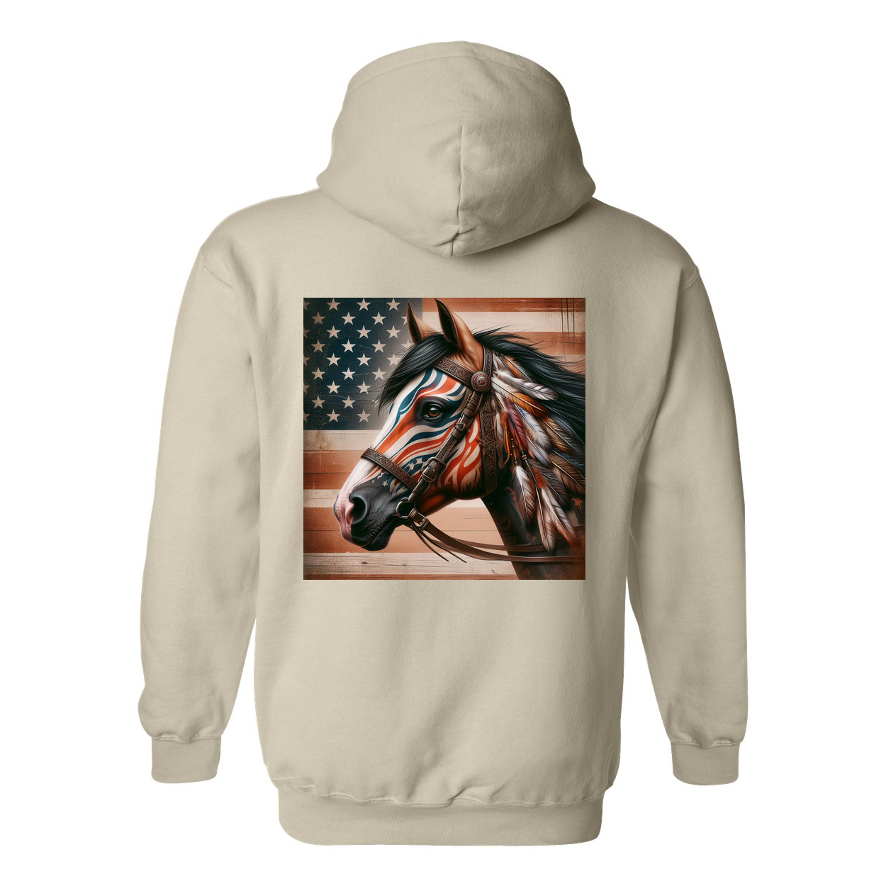 Freedom Horse American Flag Design on Back Front Pocket Hoodies