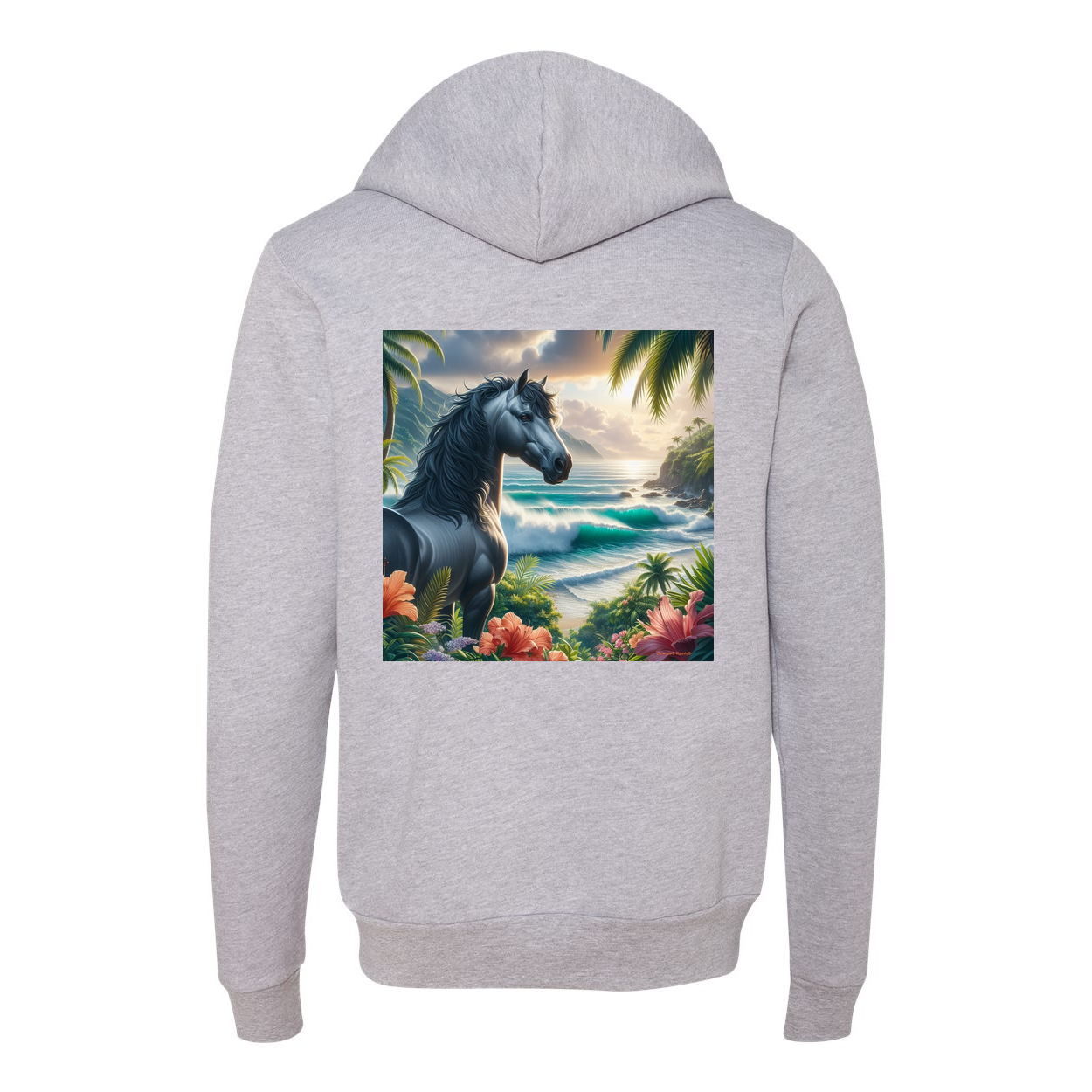 Tropical Grey Stallion Zip-Up Front Pocket Hooded Sweatshirts