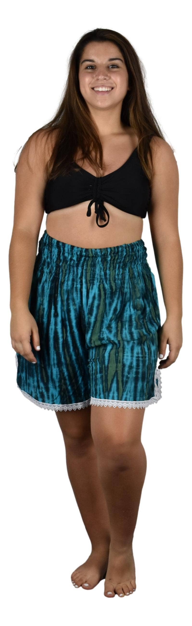 Tropical Turquoise Tie Dye Lace Bottom Short