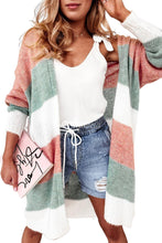 Load image into Gallery viewer, Green or Grey Color Block Stripe Open-Front Cardigan
