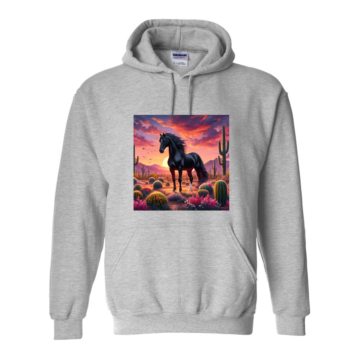 Black Stallion Desert Sunset Pull Over Front Pocket Hoodies