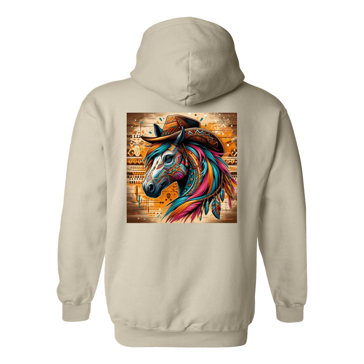 Tribal Horse Cowboy Gus Design On Back Front Pocket Hoodies