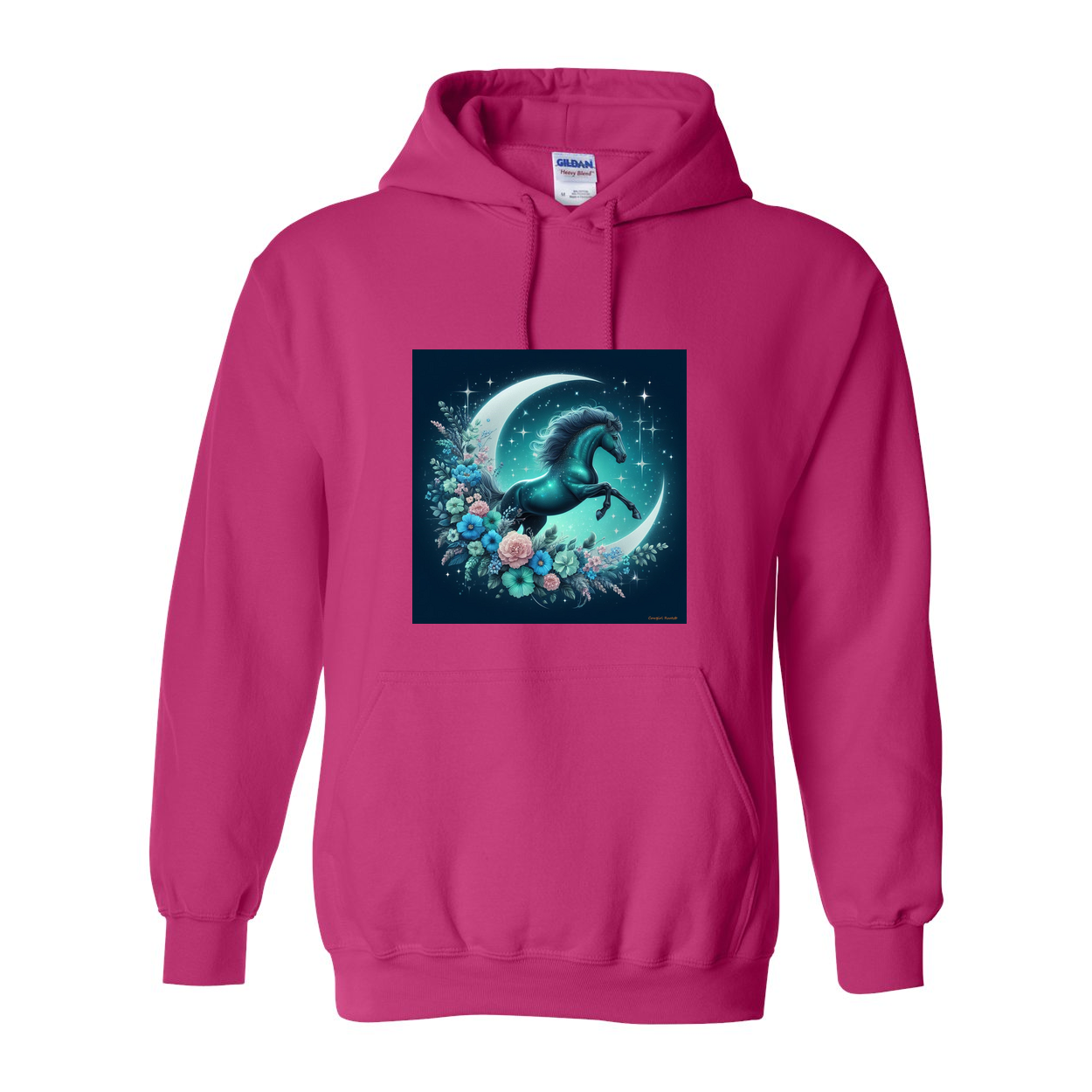 Moon Flowers Turquoise Horse Pull Over Front Pocket Hoodies