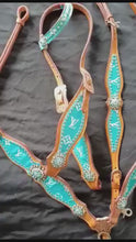 Load and play video in Gallery viewer, LV Turquoise Bling Headstall Breast Collar Set, Wither Strap
