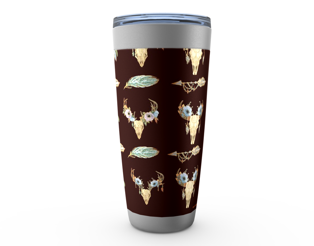 Cowgirl Roots™ Bohemian Longhorns and Feathers Tumbler 20oz Stainless Steel Insulated Hot and Cold Travel Mugs