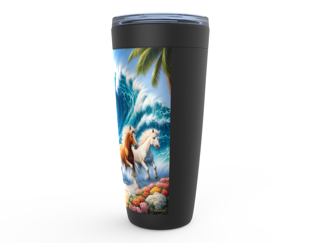 Cowgirl Roots™ Tumbler 20oz Ocean Herd of Horses Stainless Steel Insulated Hot and Cold Travel Tumbler Mugs