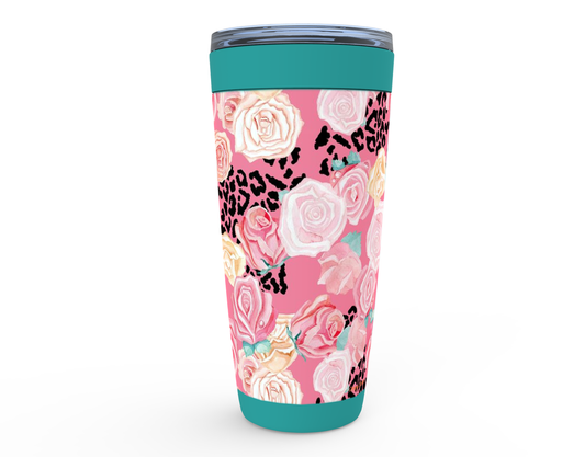 Cowgirl Roots™ Leopard Print and Roses Tumbler 20oz Stainless Steel Insulated Hot and Cold Travel Mugs