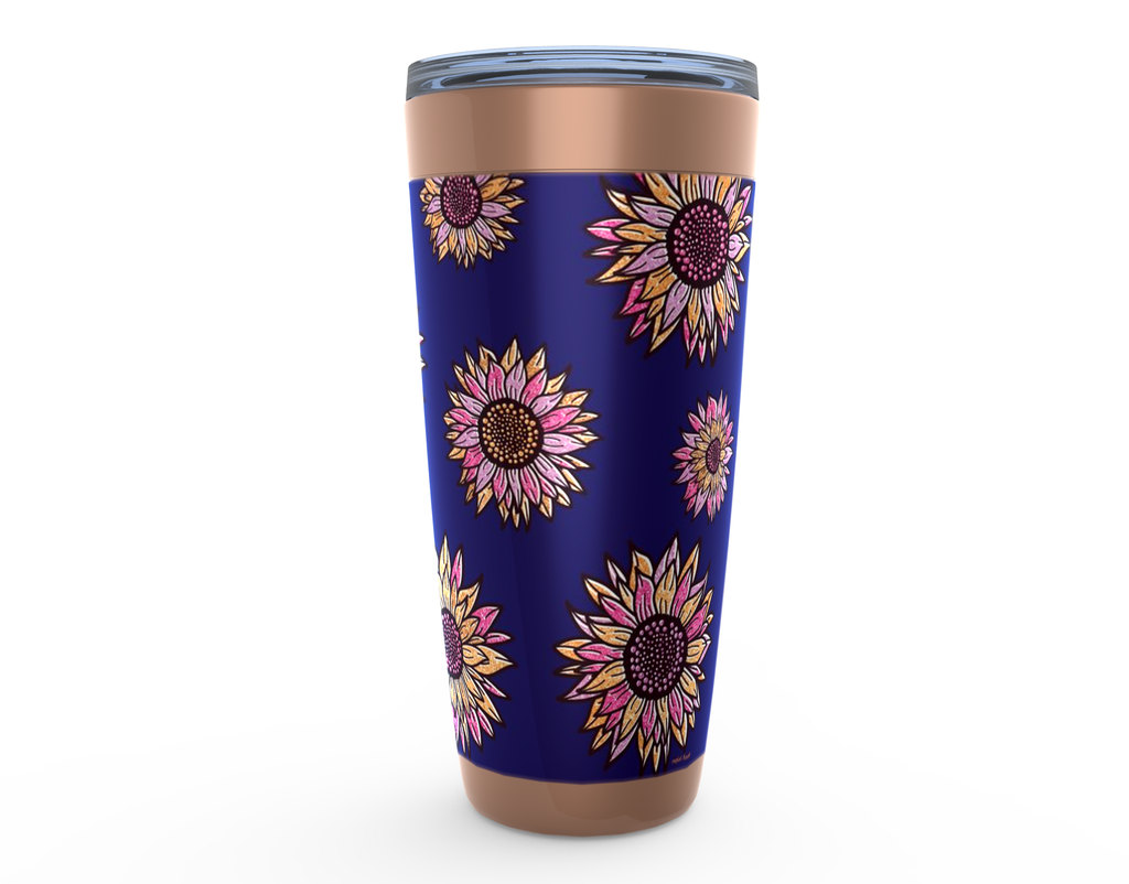 Cowgirl Roots™ Bold Glitter Sunflowers Blue Tumbler 20oz Stainless Steel Insulated Hot and Cold Travel Mugs