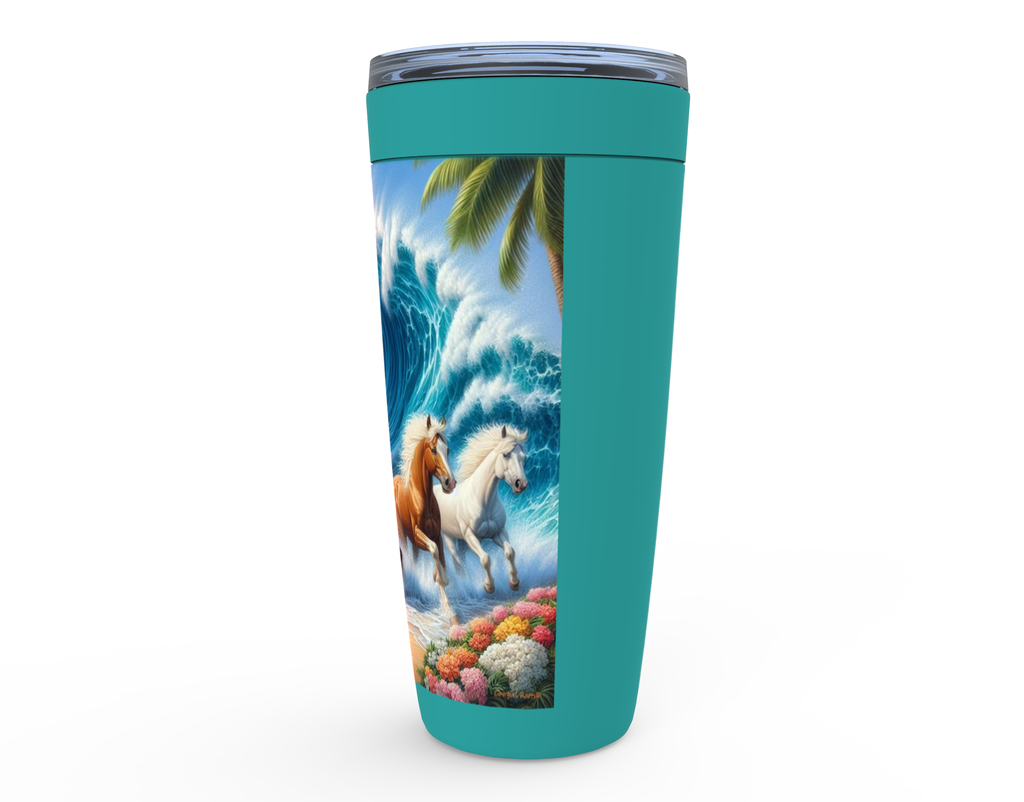 Cowgirl Roots™ Tumbler 20oz Ocean Herd of Horses Stainless Steel Insulated Hot and Cold Travel Tumbler Mugs