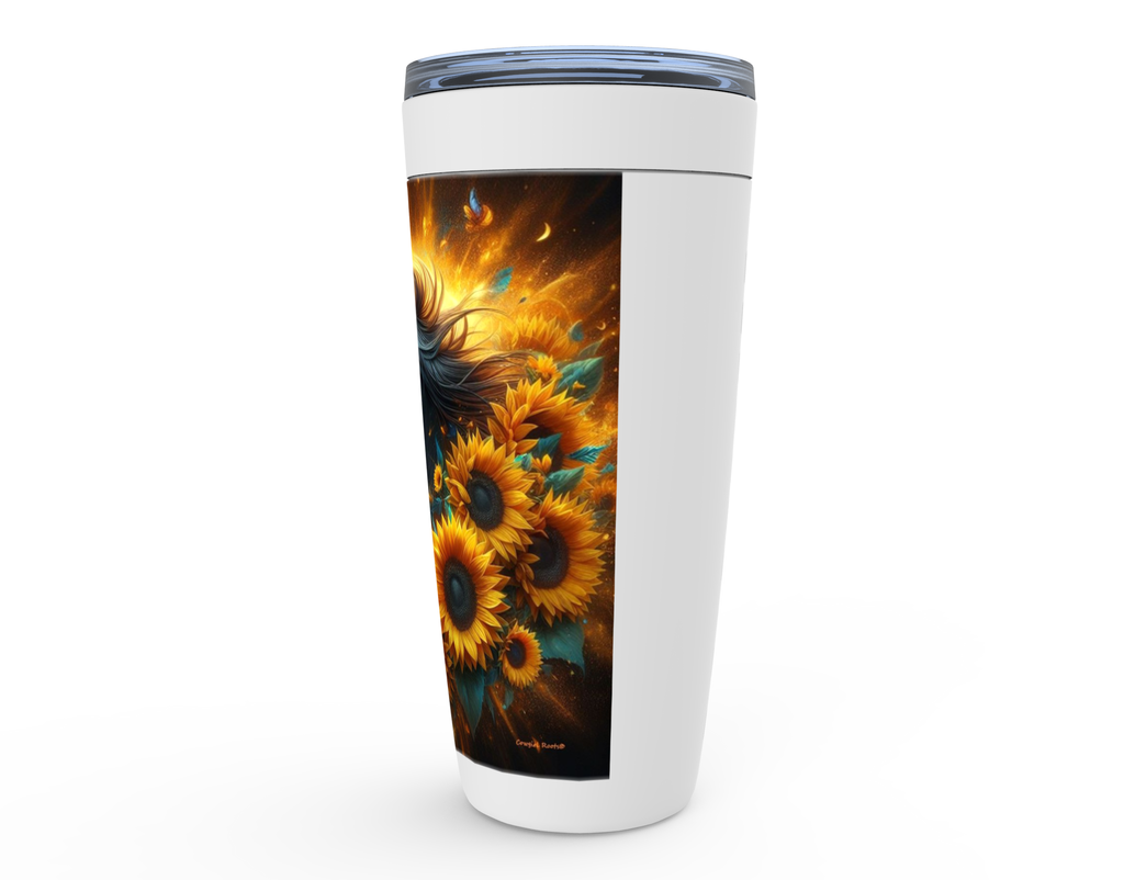 Cowgirl Roots™ Black Stallion in Blazing Sunflowers Tumbler 20oz Stainless Steel Insulated Hot and Cold Travel Mugs