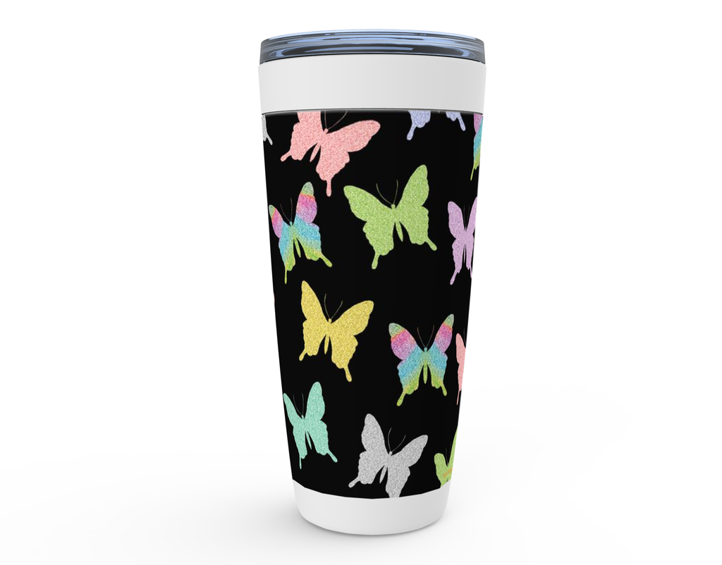 Cowgirl Roots™ Glitter Butterflies Tumbler 20oz Stainless Steel Insulated Hot and Cold Travel Mugs