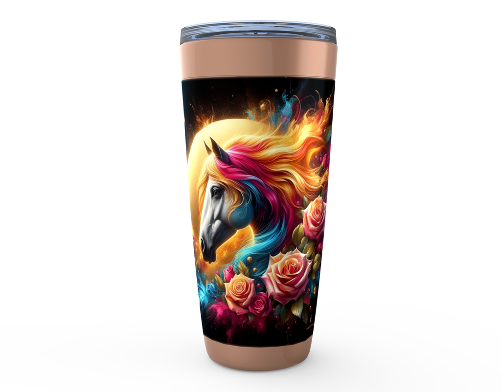 Cowgirl Roots™ White Horse and Roses Tumbler 20oz Stainless Steel Insulated Hot and Cold Travel Mugs