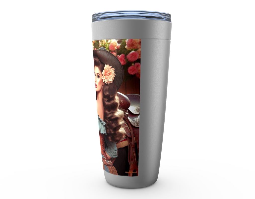 Cowgirl Roots™ Hillary Pin Up Cowgirl Tumbler 20oz Stainless Steel Insulated Hot and Cold Travel Mugs