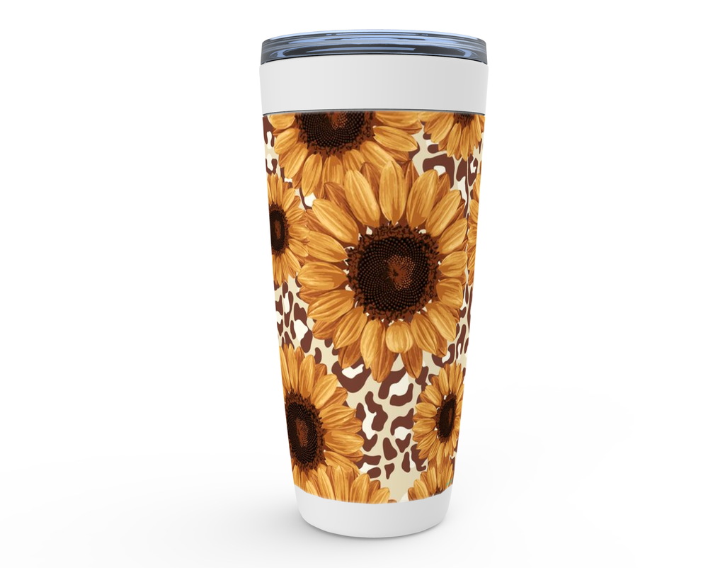 Cowgirl Roots™ Sunflower Leopard Print Design Tumbler 20oz Stainless Steel Insulated Hot and Cold Travel Mugs