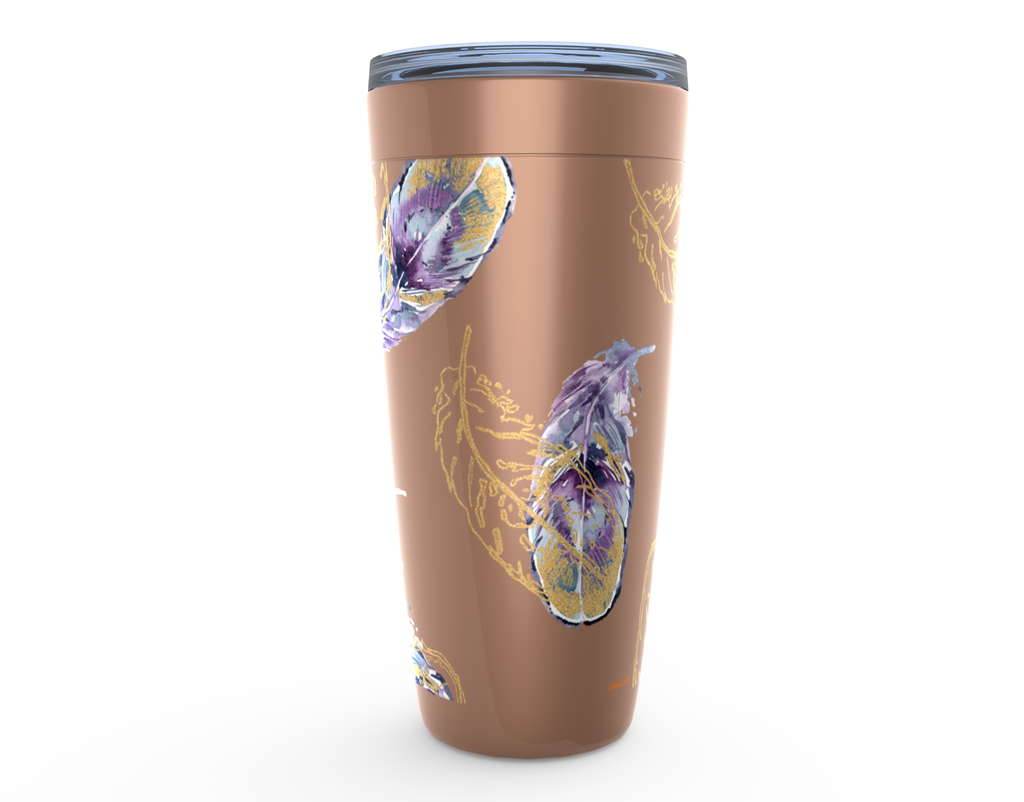 Cowgirl Roots™ Purple and Golden Feathers Tumbler 20oz Stainless Steel Insulated Hot and Cold Travel Mugs