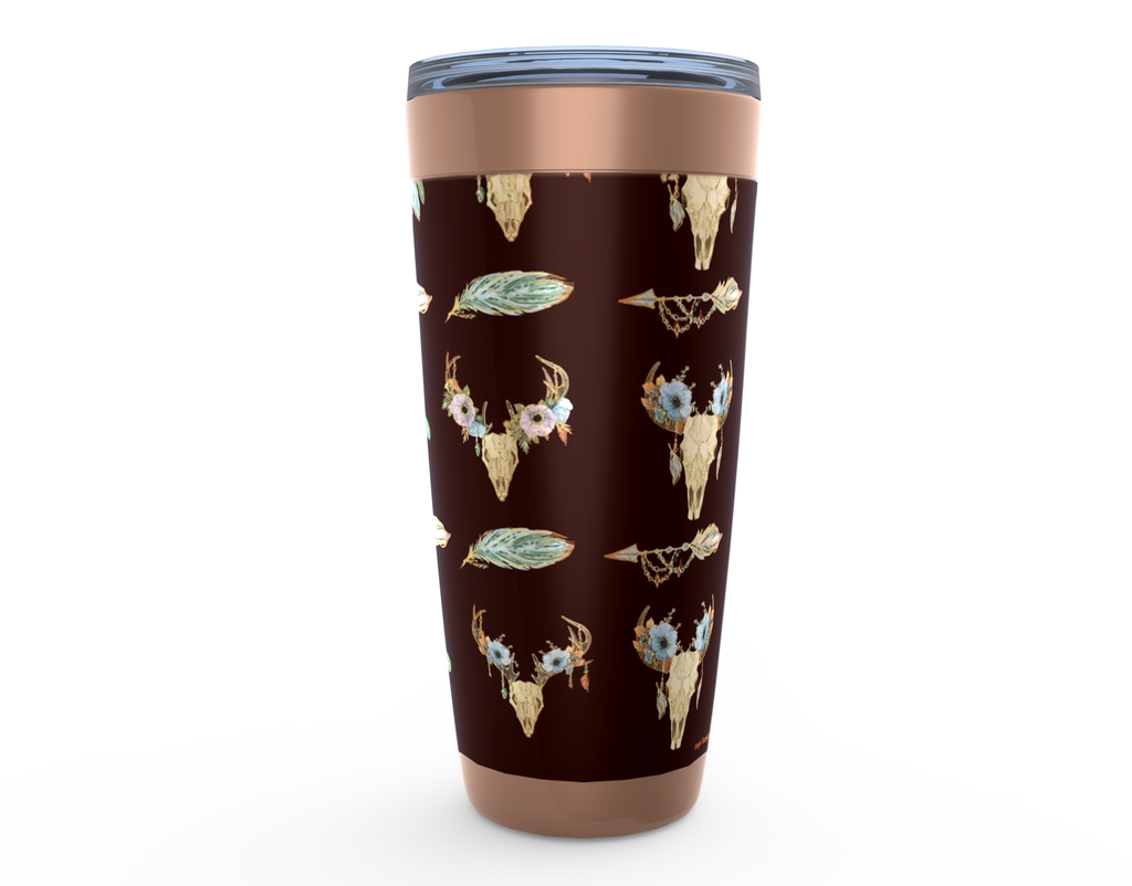 Cowgirl Roots™ Bohemian Longhorns and Feathers Tumbler 20oz Stainless Steel Insulated Hot and Cold Travel Mugs