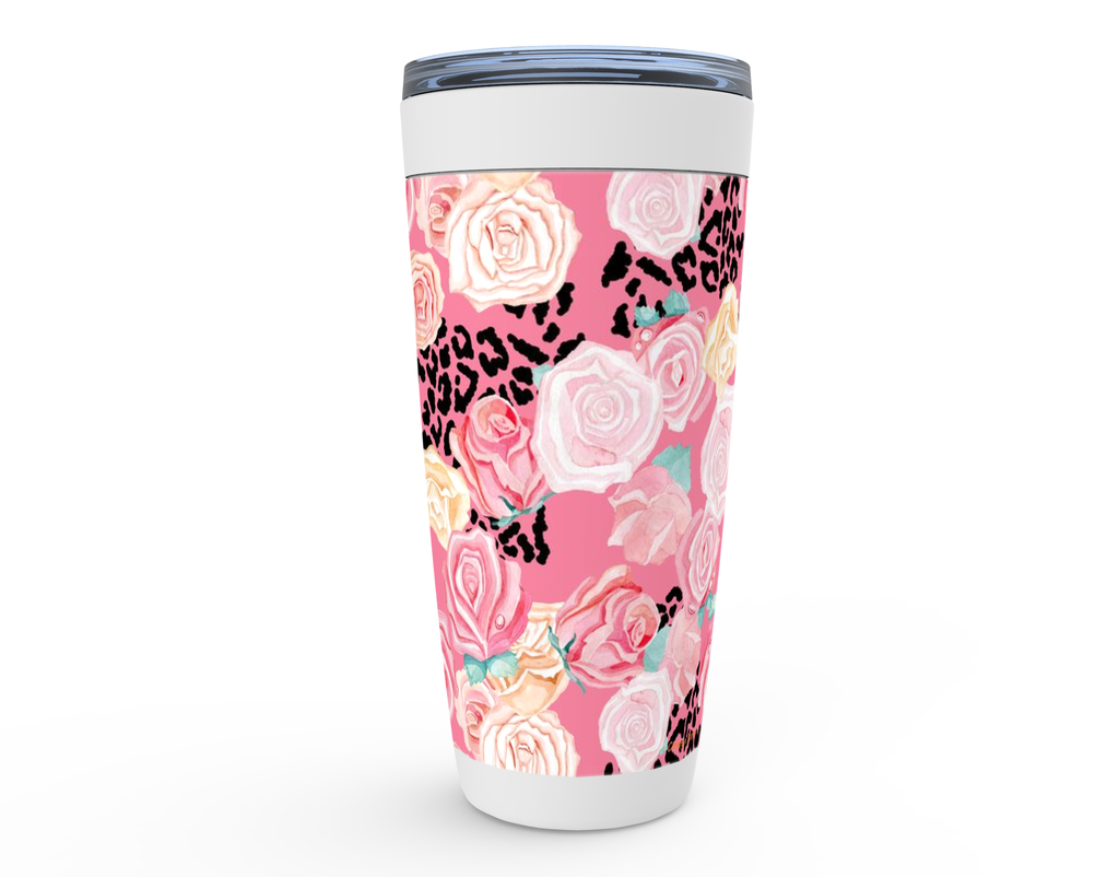 Cowgirl Roots™ Leopard Print and Roses Tumbler 20oz Stainless Steel Insulated Hot and Cold Travel Mugs