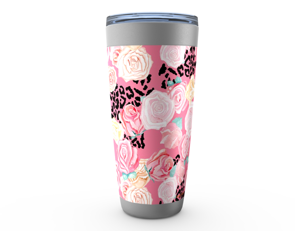 Cowgirl Roots™ Leopard Print and Roses Tumbler 20oz Stainless Steel Insulated Hot and Cold Travel Mugs