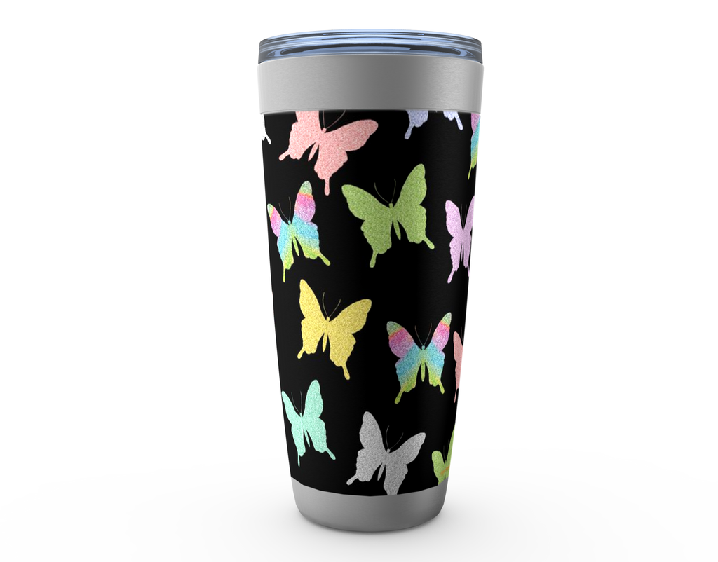 Cowgirl Roots™ Glitter Butterflies Tumbler 20oz Stainless Steel Insulated Hot and Cold Travel Mugs