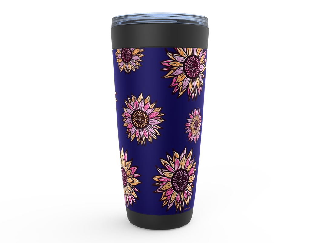 Cowgirl Roots™ Bold Glitter Sunflowers Blue Tumbler 20oz Stainless Steel Insulated Hot and Cold Travel Mugs