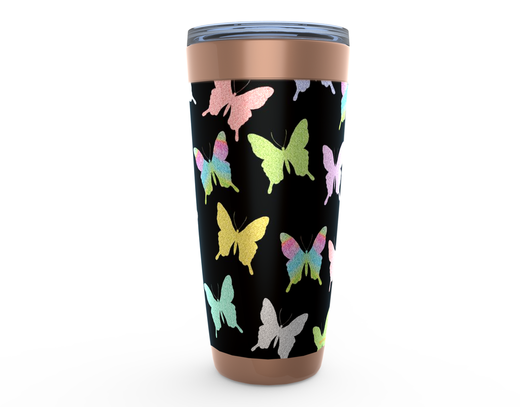 Cowgirl Roots™ Glitter Butterflies Tumbler 20oz Stainless Steel Insulated Hot and Cold Travel Mugs