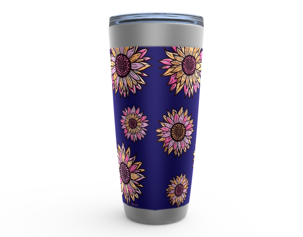 Cowgirl Roots™ Bold Glitter Sunflowers Blue Tumbler 20oz Stainless Steel Insulated Hot and Cold Travel Mugs