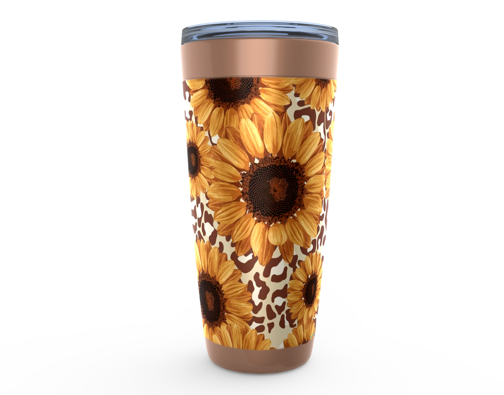 Cowgirl Roots™ Sunflower Leopard Print Design Tumbler 20oz Stainless Steel Insulated Hot and Cold Travel Mugs