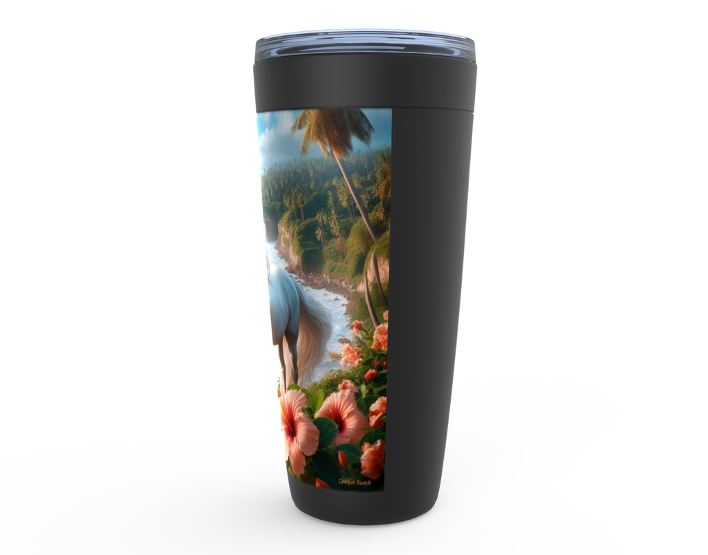 Cowgirl Roots™ Tropical White Pony Tumbler 20oz Stainless Steel Insulated Hot and Cold Travel Mugs