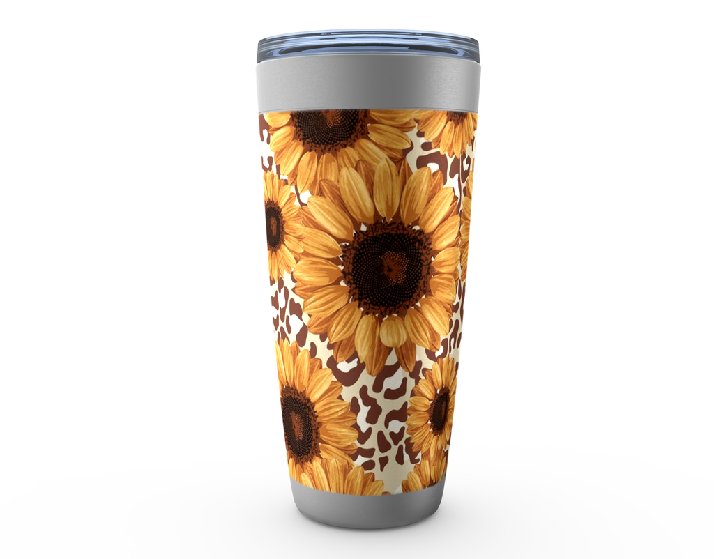 Cowgirl Roots™ Sunflower Leopard Print Design Tumbler 20oz Stainless Steel Insulated Hot and Cold Travel Mugs