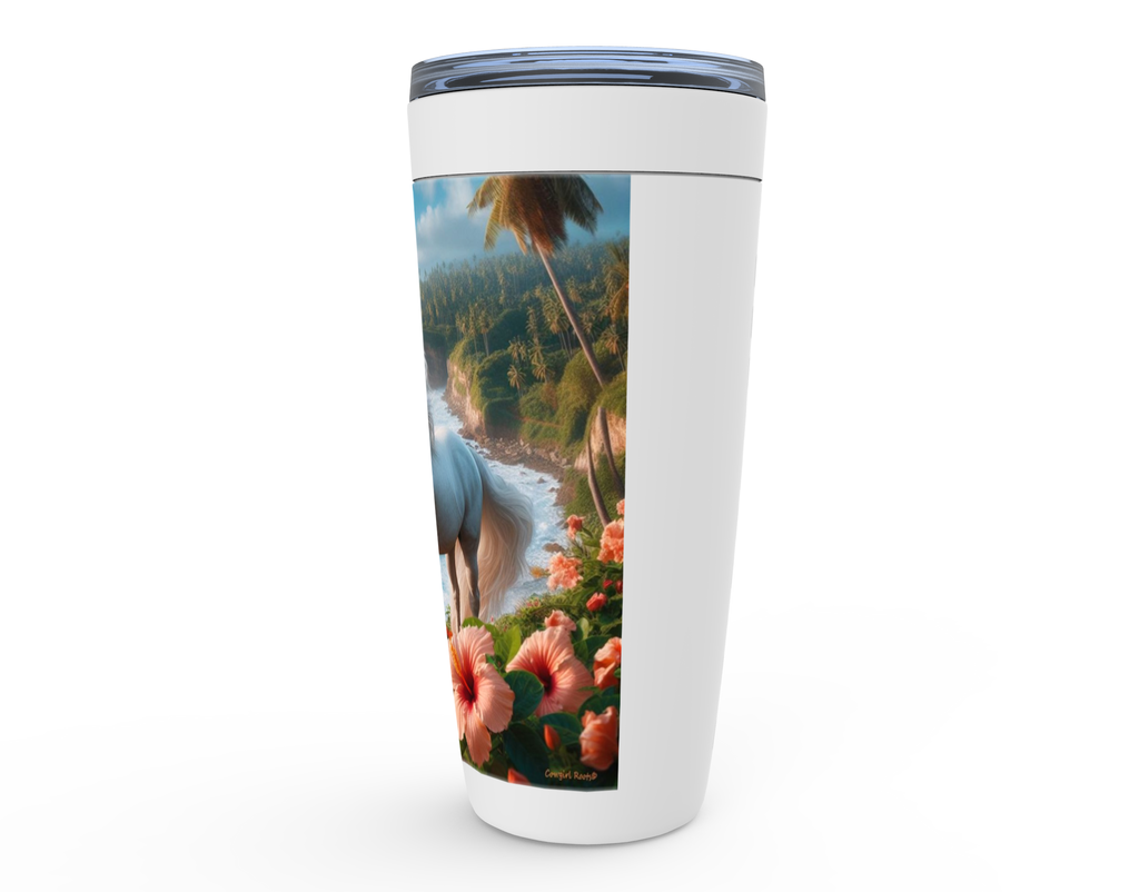 Cowgirl Roots™ Tropical White Pony Tumbler 20oz Stainless Steel Insulated Hot and Cold Travel Mugs