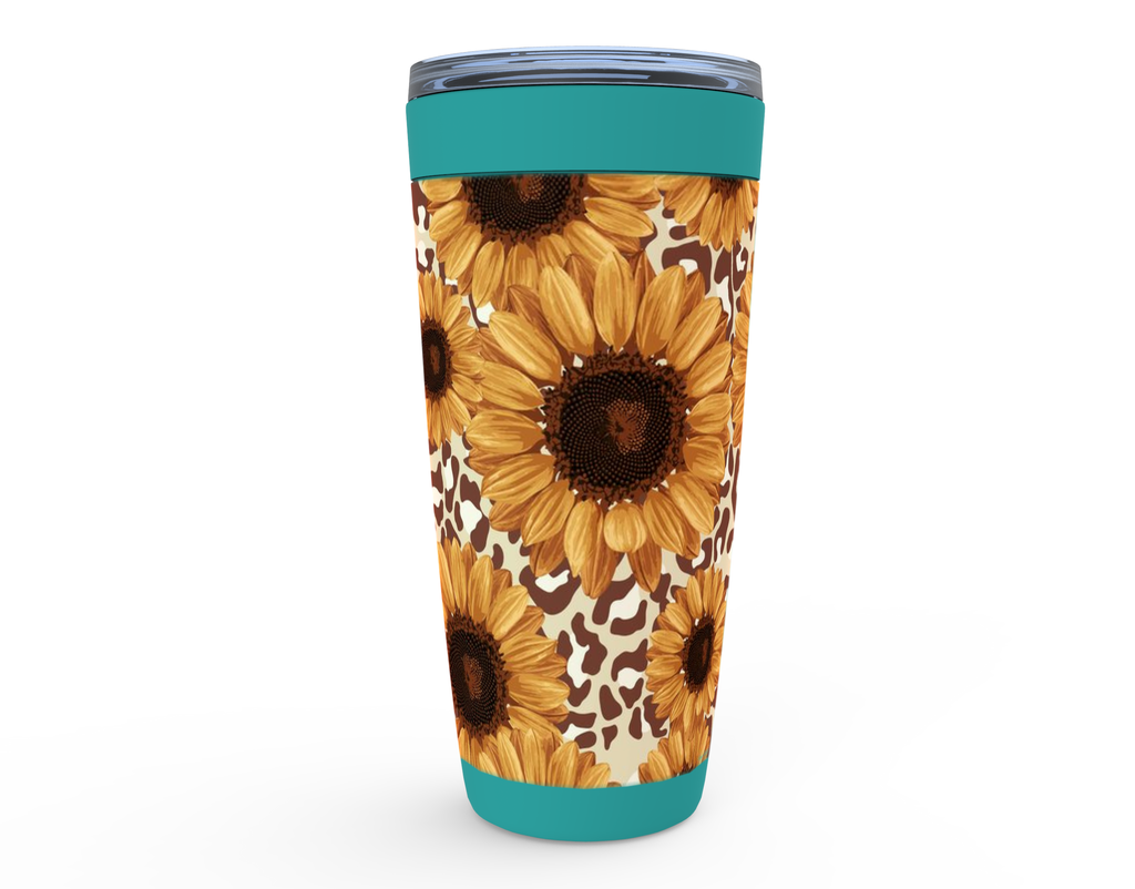 Cowgirl Roots™ Sunflower Leopard Print Design Tumbler 20oz Stainless Steel Insulated Hot and Cold Travel Mugs