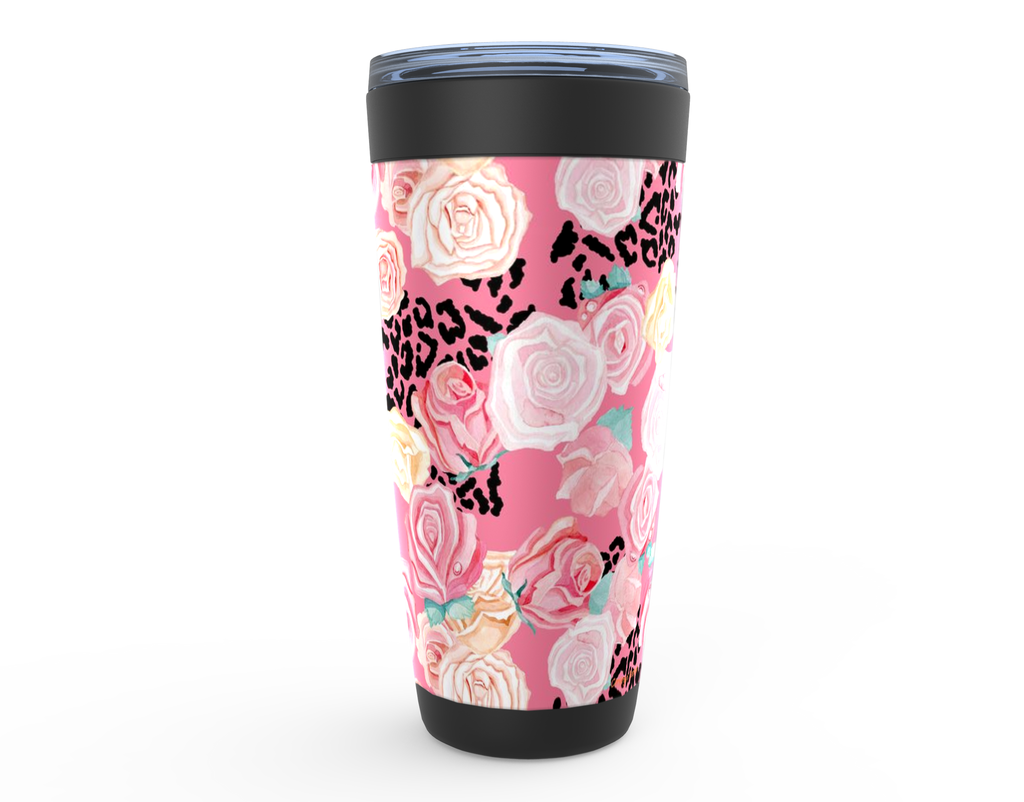 Cowgirl Roots™ Leopard Print and Roses Tumbler 20oz Stainless Steel Insulated Hot and Cold Travel Mugs