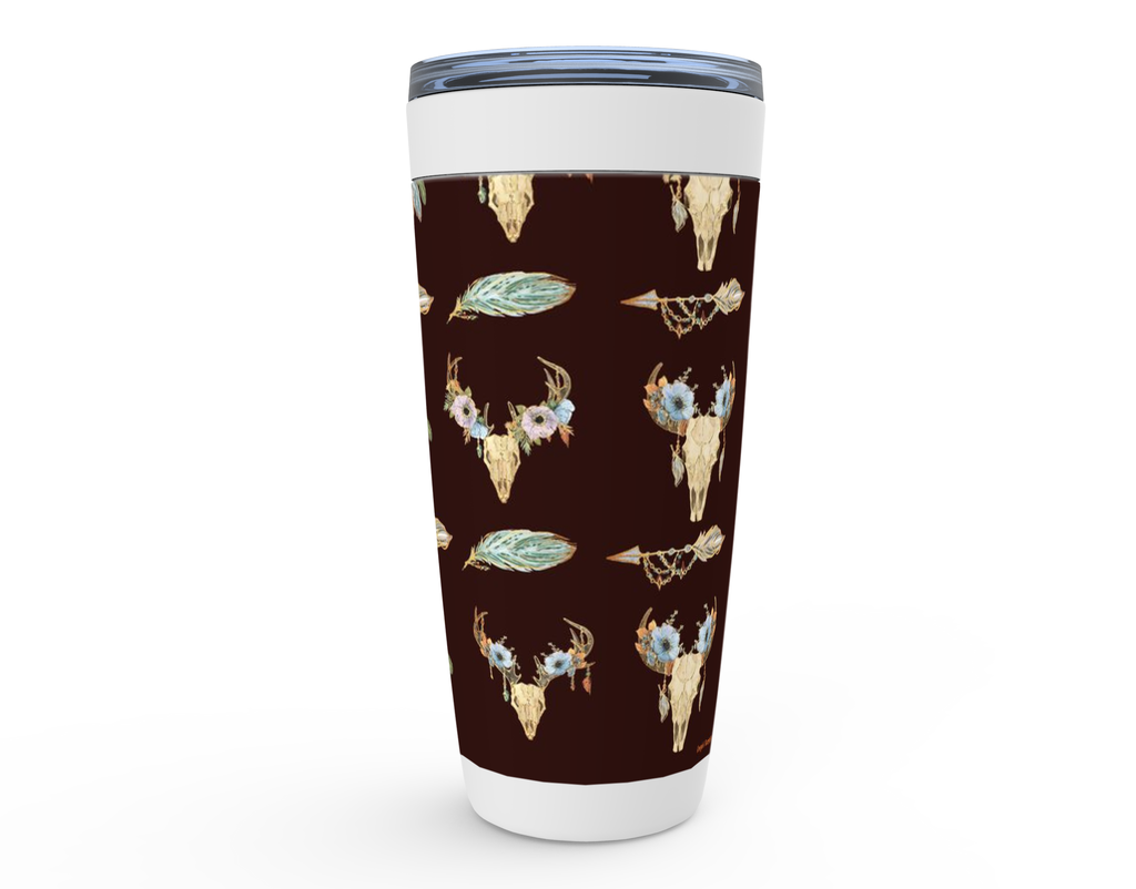 Cowgirl Roots™ Bohemian Longhorns and Feathers Tumbler 20oz Stainless Steel Insulated Hot and Cold Travel Mugs