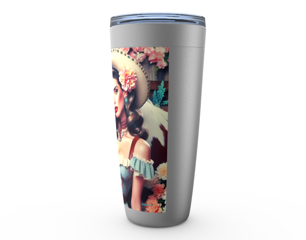 Cowgirl Roots™ Delilah Pin Up Cowgirl Tumbler 20oz Stainless Steel Insulated Hot and Cold Travel Mugs