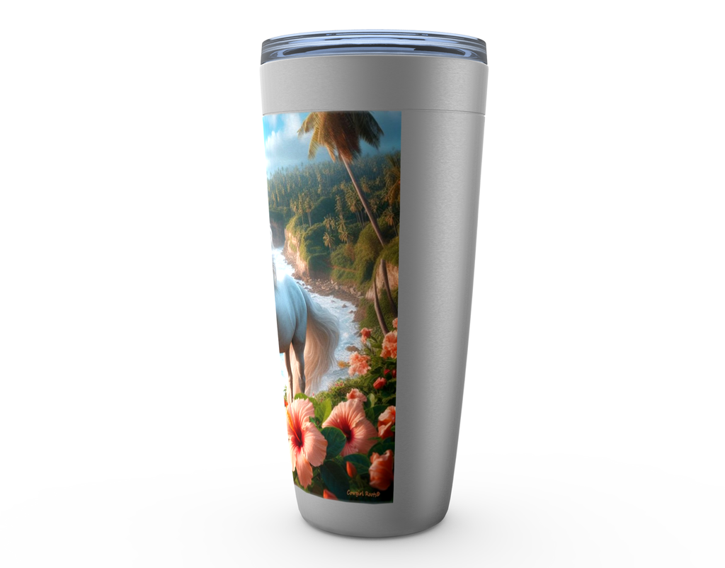 Cowgirl Roots™ Tropical White Pony Tumbler 20oz Stainless Steel Insulated Hot and Cold Travel Mugs