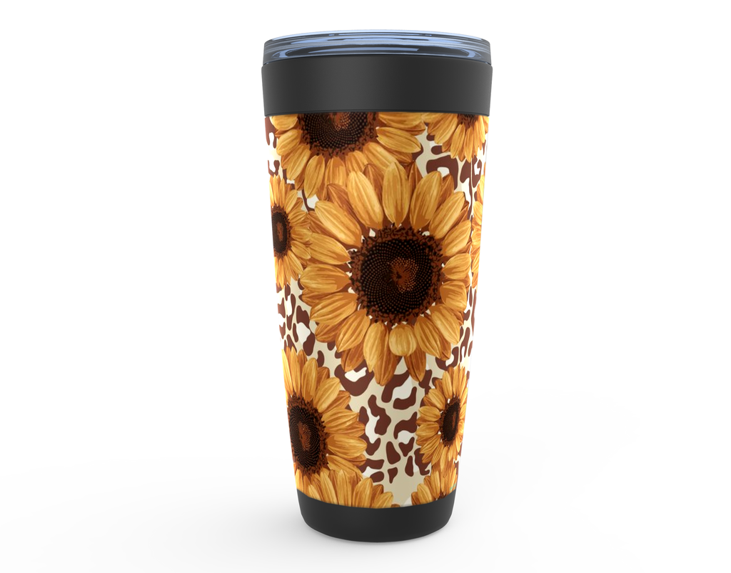 Cowgirl Roots™ Sunflower Leopard Print Design Tumbler 20oz Stainless Steel Insulated Hot and Cold Travel Mugs