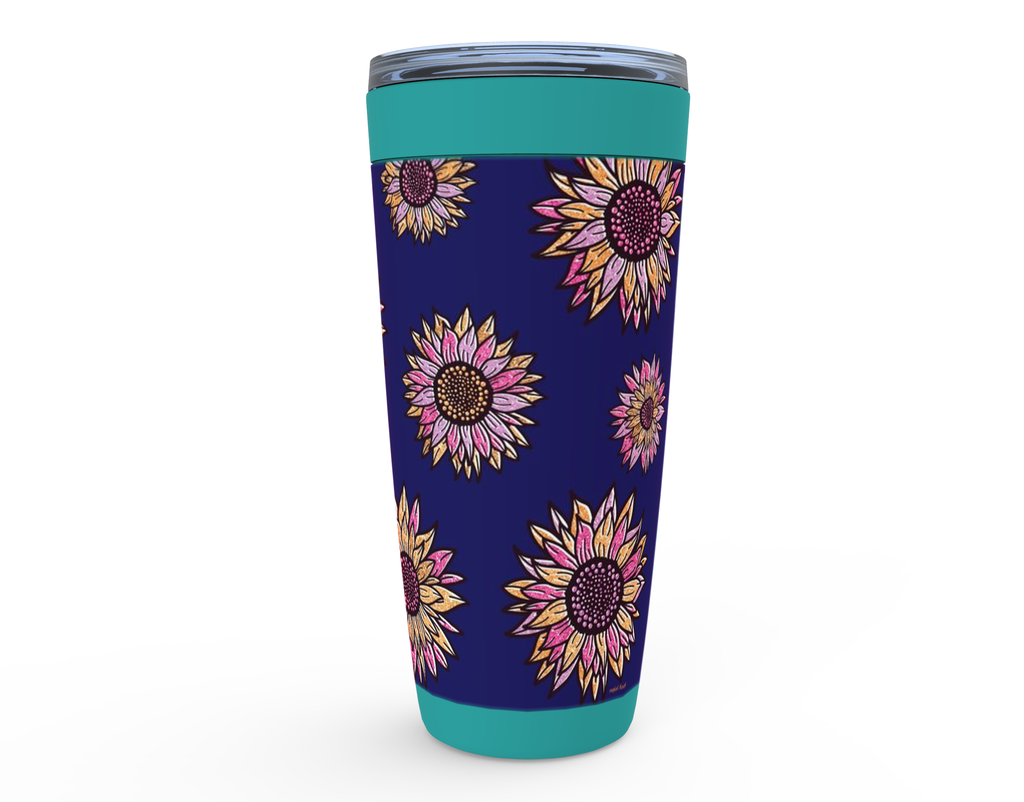 Cowgirl Roots™ Bold Glitter Sunflowers Blue Tumbler 20oz Stainless Steel Insulated Hot and Cold Travel Mugs