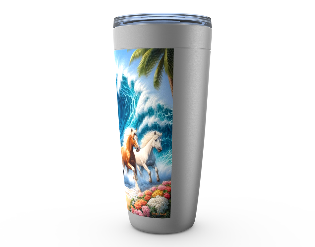 Cowgirl Roots™ Tumbler 20oz Ocean Herd of Horses Stainless Steel Insulated Hot and Cold Travel Tumbler Mugs