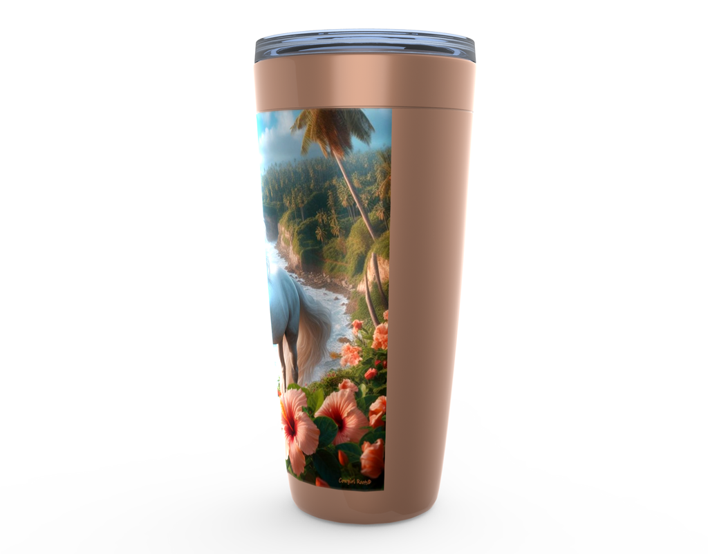 Cowgirl Roots™ Tropical White Pony Tumbler 20oz Stainless Steel Insulated Hot and Cold Travel Mugs