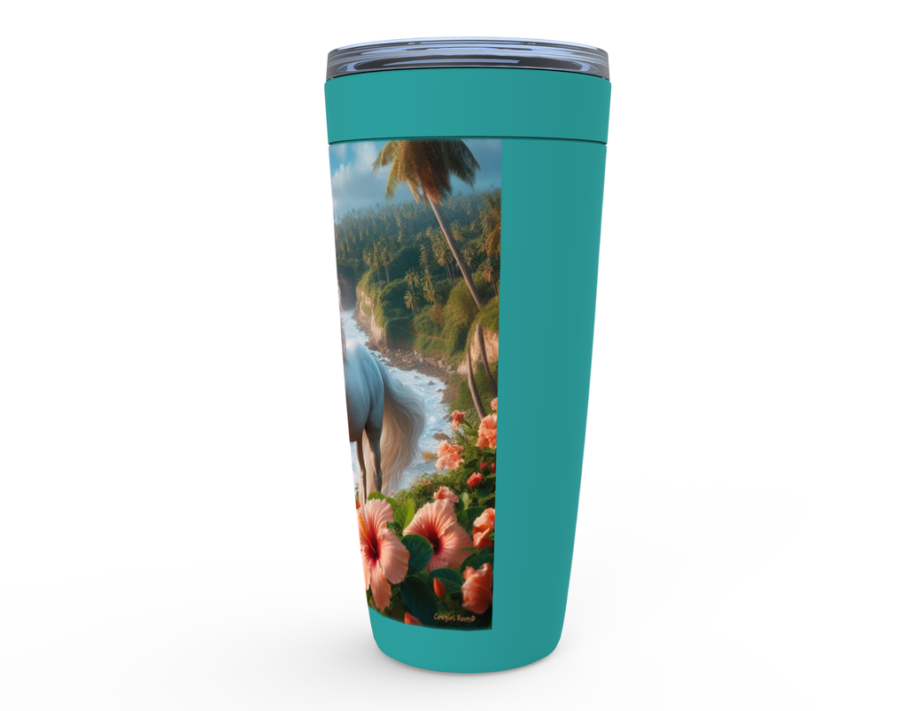 Cowgirl Roots™ Tropical White Pony Tumbler 20oz Stainless Steel Insulated Hot and Cold Travel Mugs