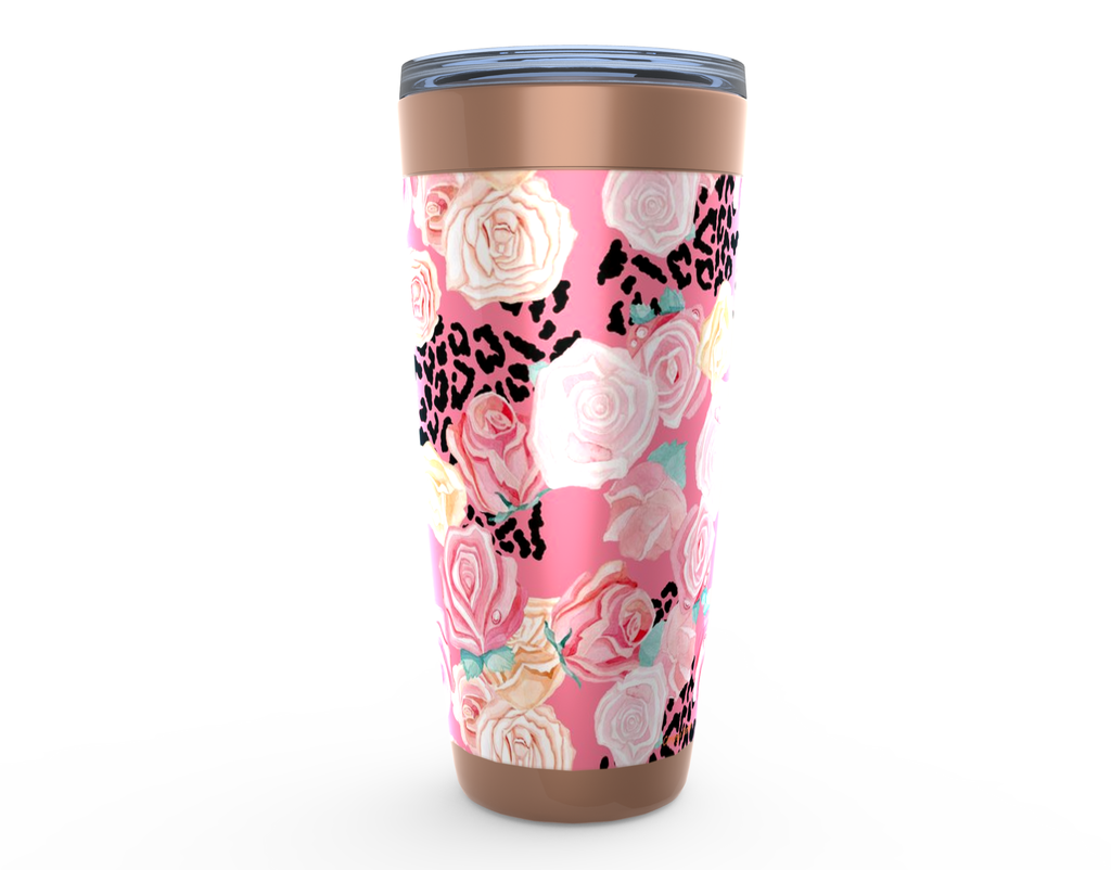 Cowgirl Roots™ Leopard Print and Roses Tumbler 20oz Stainless Steel Insulated Hot and Cold Travel Mugs