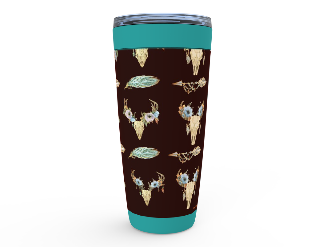 Cowgirl Roots™ Bohemian Longhorns and Feathers Tumbler 20oz Stainless Steel Insulated Hot and Cold Travel Mugs